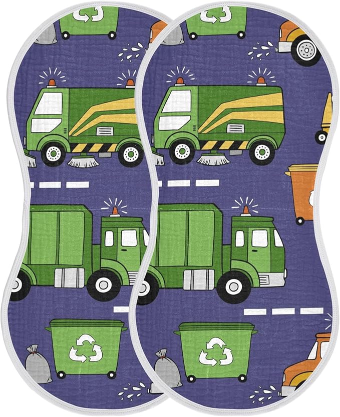 Garbage Trucks Cars Burp Cloths Baby Boys Girls Absorbent Soft Cotton Burping Cloths Rags 2 Pack