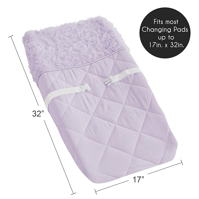Sweet Jojo Designs Purple Floral Rose Girl Baby Nursery Changing Pad Cover - Solid Light Lavender Flower Luxurious Elegant Princess Vintage Boho Shabby Chic Luxury Glam High End Roses