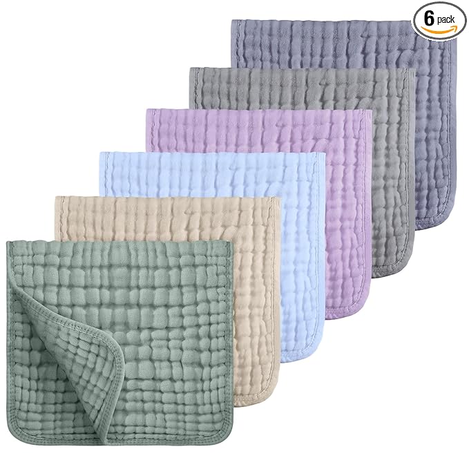 Looxii Muslin Burp Cloths 100% Cotton Muslin Cloths Large 20''x10'' Extra Soft and Absorbent 6 Pack Baby Burping Cloth for Boys and Girls(Multicolor)