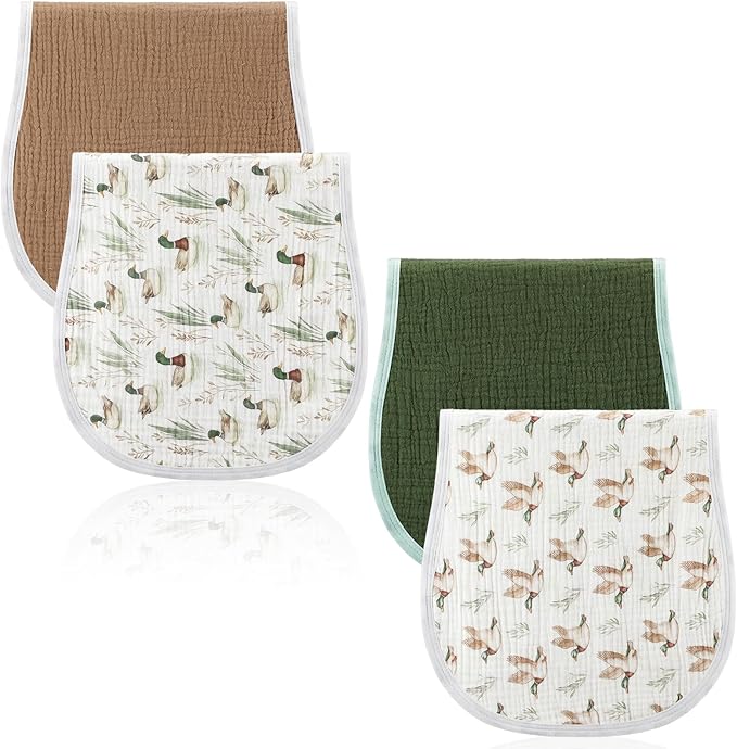 Hahafelt 4 Pcs Mallard Duck Baby Burp Cloths 100% Cotton Absorbent & Soft Burping Cloth Large 22'' x 10" Newborn Towel 2-in-1 Baby Spit up Burping Rags Set for Boys Girls Infant Newborn(Solid Color)