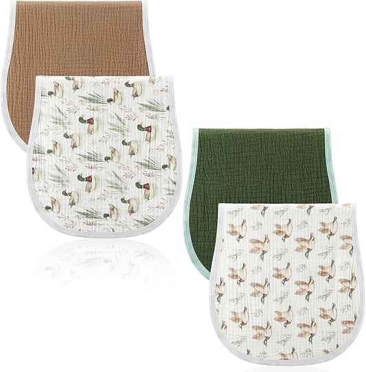 Hahafelt 4 Pcs Mallard Duck Baby Burp Cloths 100% Cotton Absorbent & Soft Burping Cloth Large 22'' x 10" Newborn Towel 2-in-1 Baby Spit up Burping Rags Set for Boys Girls Infant Newborn(Solid Color)