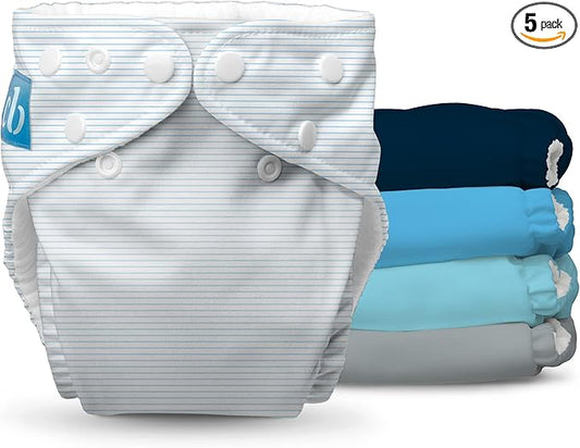 Charlie Banana Cloth Diapers, Reusable, Washable, Adjustable One Size Diaper, for Babies and Toddlers, with Absorbent Inserts - Pastel Blue, 5 Pack