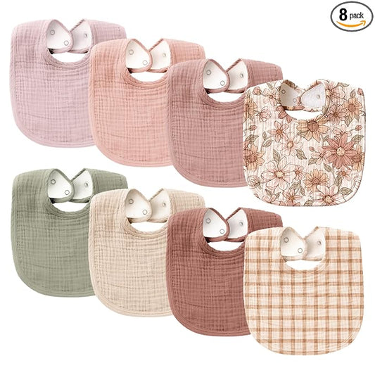 Konssy Muslin Baby Bibs 8 Pack Baby Bandana Drool Bibs Cotton for Unisex Boys and Girls, Soft Absorbent Set for Teething and Drooling