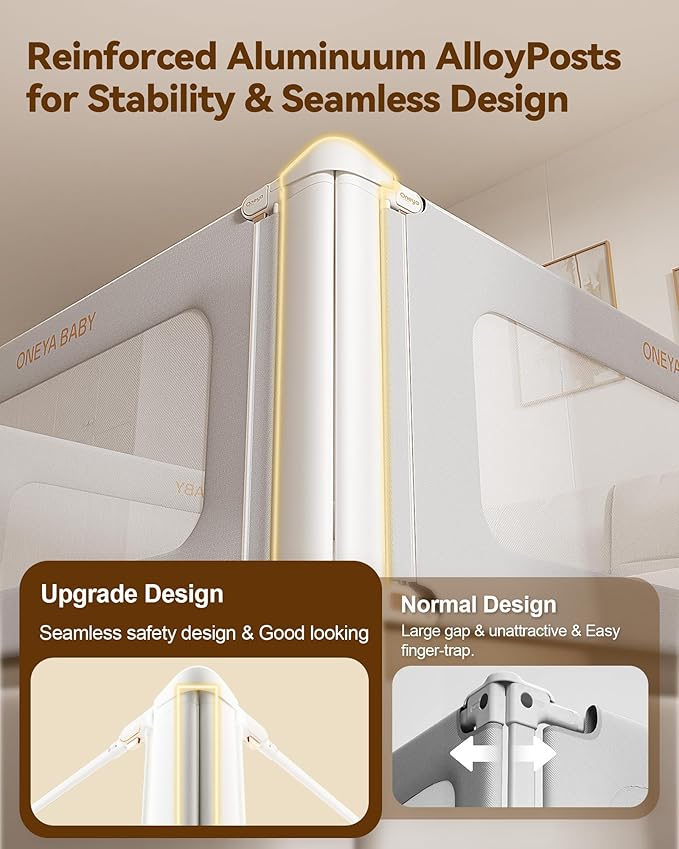 Bed Rail for Toddlers, Thickened & Reinforced Baby Bed Rail Guard for Full Bed with Double Child Lock, Upgraded Toddler Bedrails with Height Adjustable, Grey, 1Side 54" Lx28 H