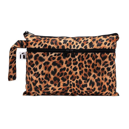 Bumkins Roamio Waterproof Wet Dry Clutch Bag for Baby, Travel, Swim Suit, Cloth Diaper, Pump Part, Pool, Gym Clothes, Beach, Toiletry, Hook to Stroller, Pack for Daycare, Zip Pack Pouch, Leopard Print