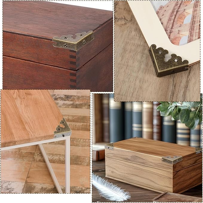 4 PCS Decorative Corner, Jewelry Box Corner Antique Bronze Triangle Edge Decorative Metal Corners Guard for Storage Box Jewelry Case Cabinet Coffee Table Wooden Chest etc