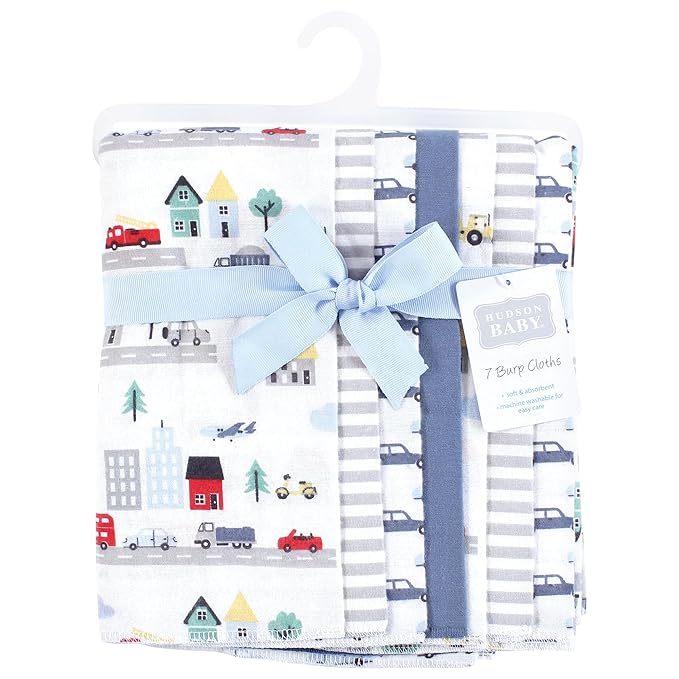Hudson Baby Unisex Baby Cotton Flannel Burp Cloths 7-Pack, City Life, One Size