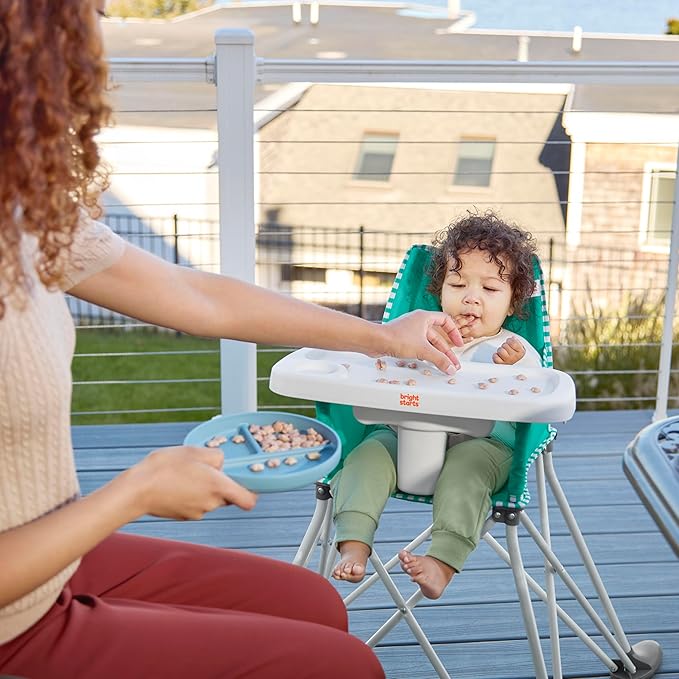 Bright Starts Pop 'N Dine Portable High Chair, Indoor/Outdoor, BPA Free Tray, Easy to Fold, Unisex, Teal, 6 Months +