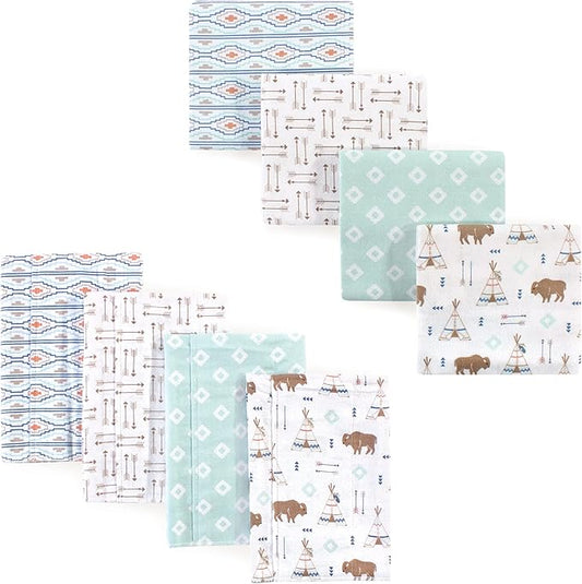 Hudson Baby Unisex Baby Cotton Flannel Burp Cloths and Receiving Blankets, 8-Piece, Teepee, One Size