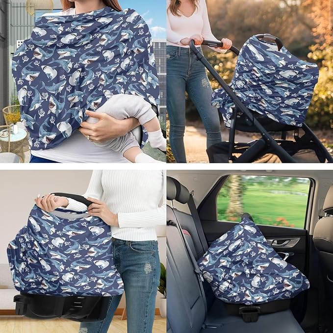 Sharks Basket Covers & Nursing Pillow Cover for Baby Newborn Registry & Shower Gift for Boys Girls Breathable Washable Not Easy to Fade