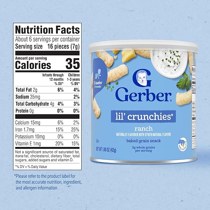 Gerber Snacks for Baby Lil Crunchies, Ranch, 1.48 Ounce (Pack of 6)