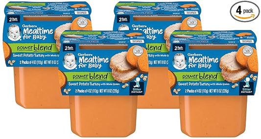 Gerber Sweet Potato & Turkey Puree Baby Food, 4 Oz, 2 Ct (Pack of 4)