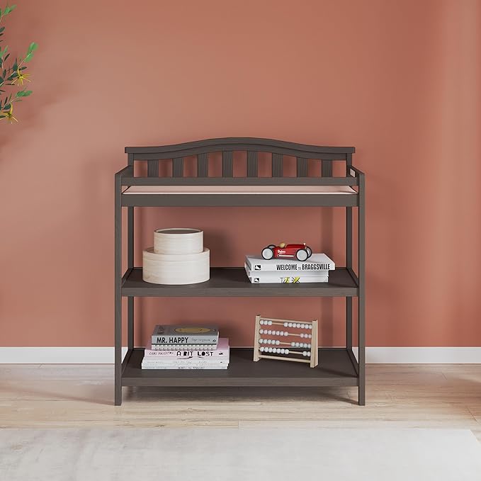 Child Craft Arch Top Infant Changing Table, Water-Resistant Pad and Safety Strap, Anti-Tip Kit Included to Prevent Tipping, Non-Toxic, Baby Safe Finish (Dapper Gray)