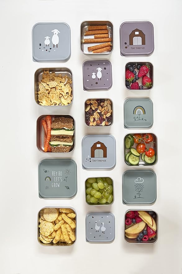 LÄSSIG Tiny Farmer Snack Box Set of 3 Stainless Steel Blue