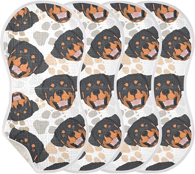 Muslin Burp Cloths for Baby Boys and Girls - 2-Pack Ultra Absorbent Rottweiler Dog Muslin Washcloths, Newborn Towel, Milk Spit Up Rags, Burp Cloth Bibs for Unisex, 22 x 11 Inch