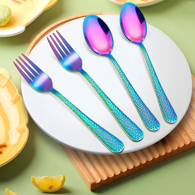 LIANYU 10-Piece Kids Silverware Set, Rainbow Toddler Utensils Flatware Set, Stainless Steel Child Preschooler Cutlery Set, Includes 5 Kids Spoons, 5 Kids Forks, Dishwasher Safe