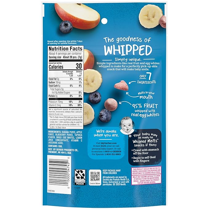 Natural for Baby, Whipped Melts, 8+ Months, Banana, Apple, Blueberry, 1 oz (28 g), Gerber (Pack of 2)