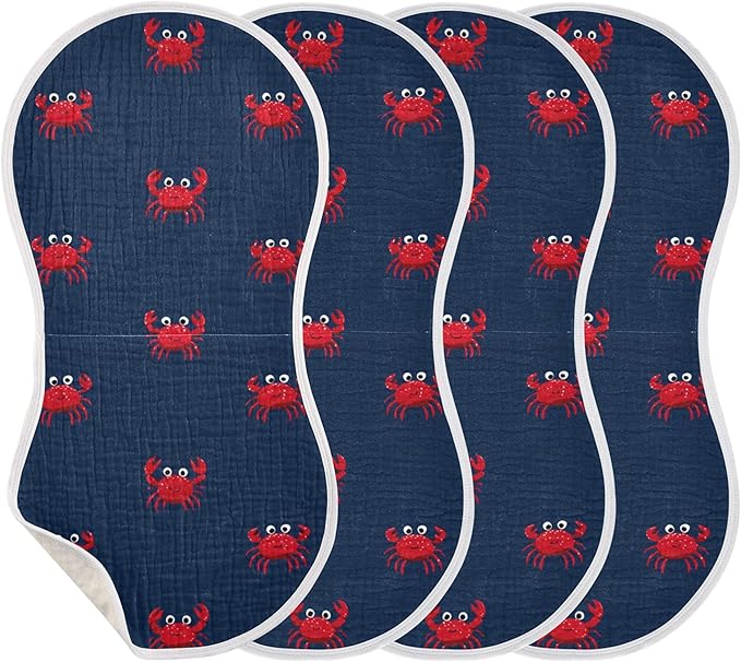 Sea Cute Red Crabs Burp Cloths Baby Boys Girls Absorbent Soft Cotton Burping Cloths Rags 4 Pack