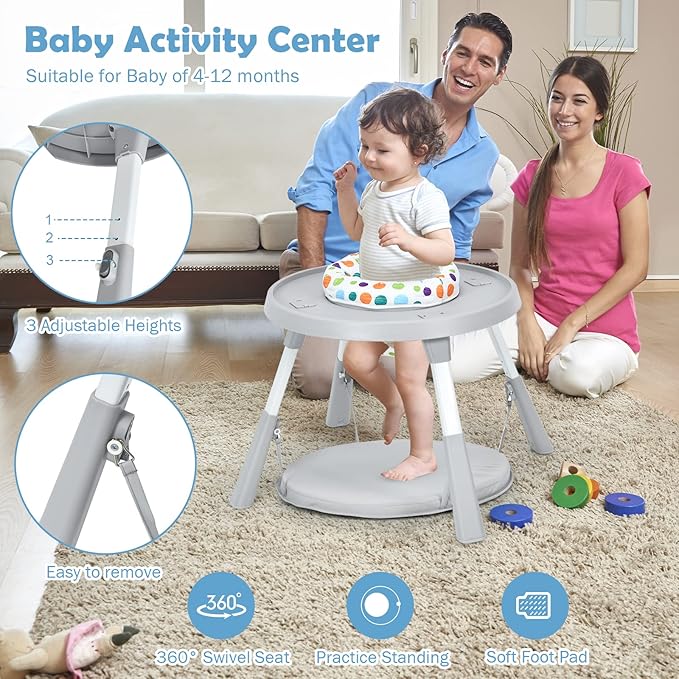 BABY JOY 7 in 1 Baby High Chair, Convertible High Chairs for Babies and Toddlers, Building Block Table, Toddler Chair with Adjustable Legs, Removable Tray, Storage Basket, Safety Harness (Gray)
