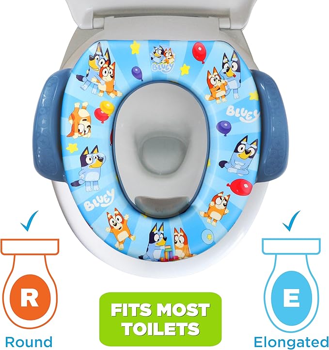 Bluey Potty Training Set, 2 pieces combine soft potty seat and a non-slip step stool, for toddlers and kids, potty training with fun Bluey characters.