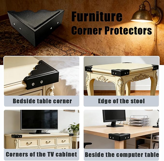 Large Metal Corner Guards 3.7 x 3.7 x 1.5 Inch Set of 4, Decorative Black Corner Protector for Vintage Industrial Wooden Furniture Tables, Barn Doors, Wood Frames, Boxes, Angle Edge Protection