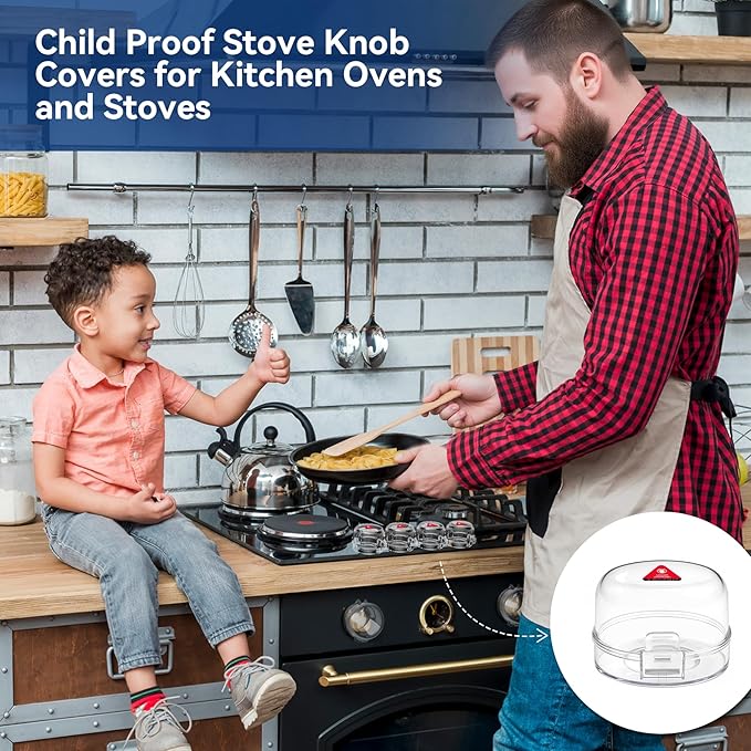 Stove Knob Safety Covers, 5Pcs Fits 90% Oven/Stove 5 Heat Alert Stickers Oven Knob Covers for Child Safety, 2nd Gen Kitchen Burner Childproofing, Gas Stove Knob Locks for Kid Baby Pet (Clear)