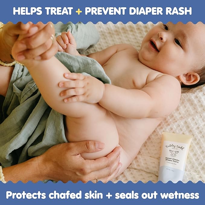 TUBBY TODD Sweet Cheeks Diaper Paste & Spatula - Diaper Rash Cream with 14% Zinc Oxide - Hypoallergenic - For Soothing and Protecting Sensitive Skin - 2 Pack, 4oz & 7.9oz