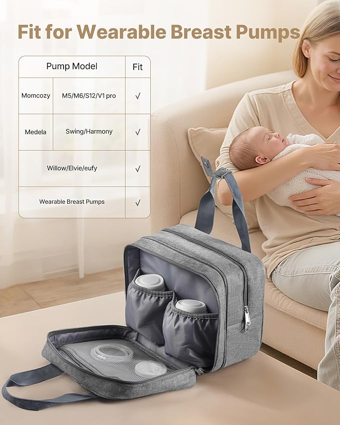 VEVOR Wearable Breast Pump Bag, Breast Feeding Bag with Ice Pack, Compatible with Momcozy, Medela and Elvie Pumps, Portable Pump Carrying Case for Breastmilk Storage, Work, Travel & Family Use, Grey