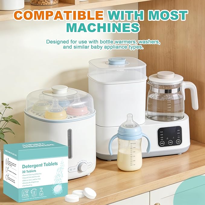 Descaling Tablets for Baby Bottle Warmer & Cleaner,30 Count-Removes Milk Residue & Limescale Buildup from Bottle Washers,Warmers & Other Appliances,Compatible with Major Brands
