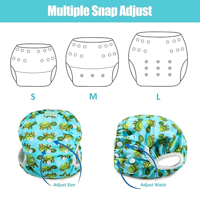 wegreeco Reusable Swim Diapers,Baby & Toddler Snap One Size Adjustable Reusable Baby Swim Diaper (Diving, Ocean, Turtle, Large, 3 Pack)