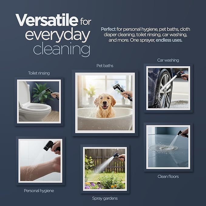 Aqua Earth Handheld Bidet Sprayer for Toilet Baby Cloth Diaper Spraying Kit Bathroom Toilet Bidet Attachment Set for Bathing Pets and Feminine Hygiene Matte Black