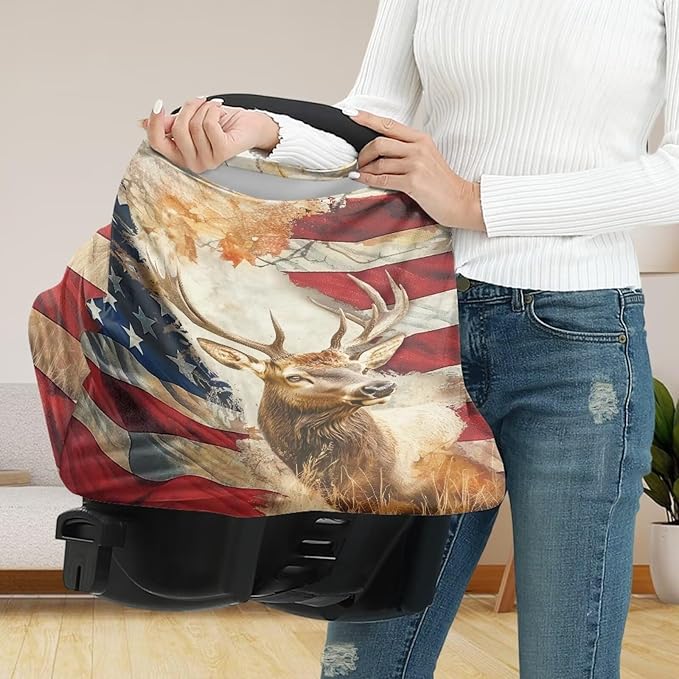 Belidome Deer American Flag Breastfeeding Cover 4th of July Nursing Cover Up for Breastfeeding Patriotic Baby Carseat Canopy Breathable