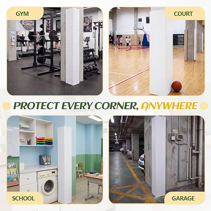 Wonderjune Wall Corner Guards and Edge Protector Gym Wall Padding Heavy Duty Protective Safety Padding for Gym, Baby, Home, Garages, Kindergarten, Basketball Court, Playrooms, Etc (6ft,White)