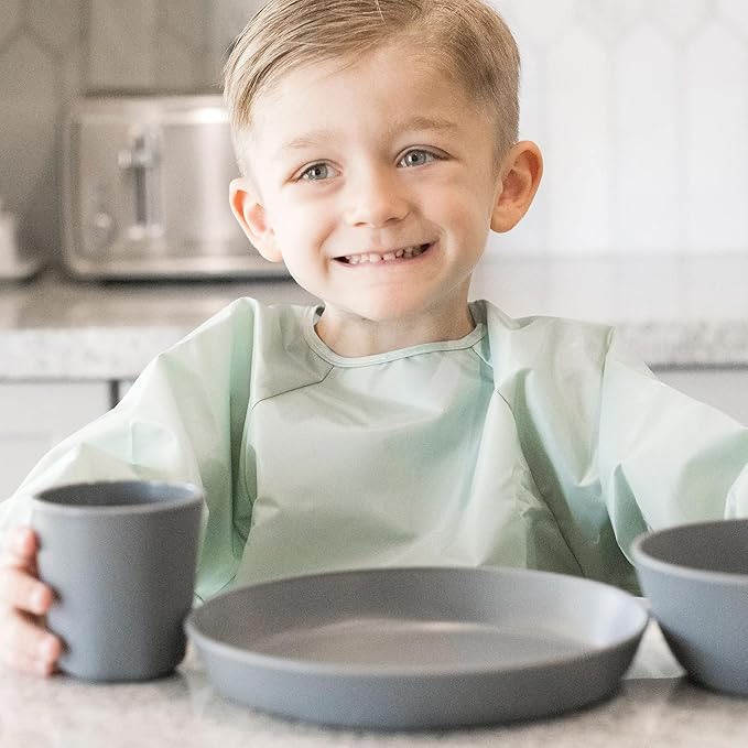 Tiny Twinkle Long Sleeve Bib for Babies & Toddlers | Waterproof Smock Bib for Eating | Machine Washable & Mess-Proof Feeding Essentials | Newborn Shower Gift (Sage Green, 2-4Y)