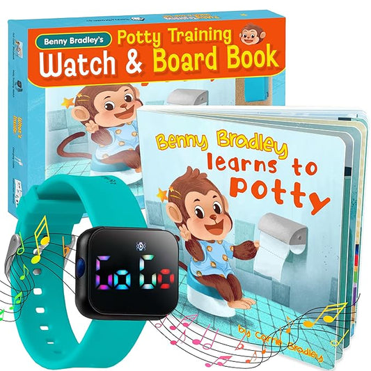 Potty Training Watch & Board Book for Kids – A Water Resistant Potty Reminder Device for Boys & Girls - Train Your Toddler with Fun Musical or Vibration Reminders and Printed Board Book (Turquoise)