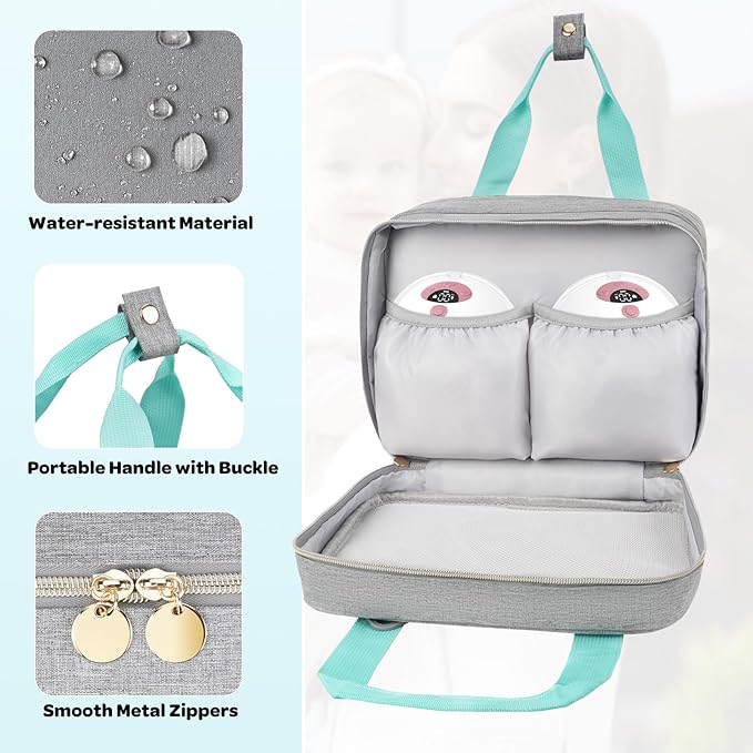 Wearable Breast Pump Bag with Cooler Compartment Compatible with Momcozy M5/S12 Pro, Elvie & Medela Pump in Style, Carrying Case with a Ice Pack & Waterproof Mat for Breast Pump and Accessories,Gray