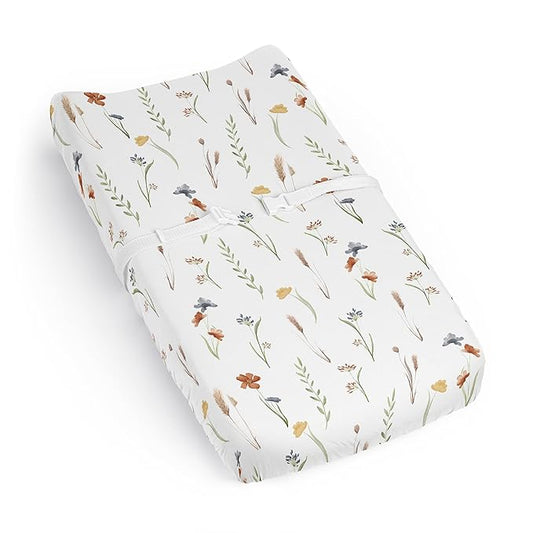 Sweet Jojo Designs Boho Floral Garden Flower Girl Baby Changing Pad Cover Sheet Infant Newborn Diaper Table Change Mat Cover - Watercolor Bohemian Farmhouse Wildflower Vintage Shabby Chic Green Nature