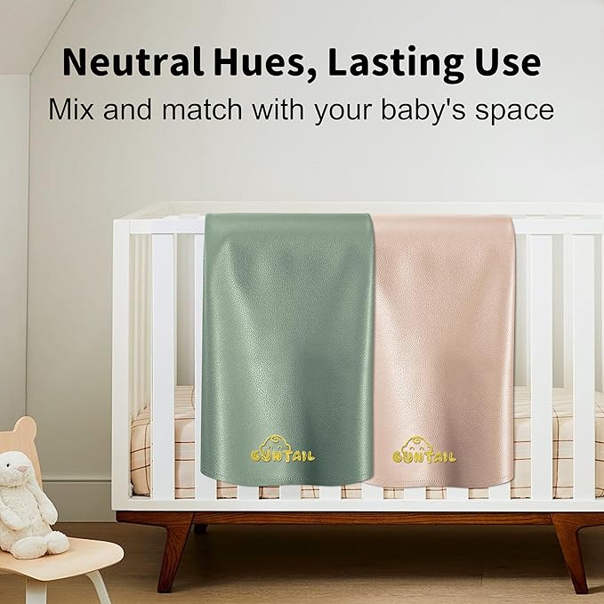 Portable Baby Diaper Changing Mat,Soft Faux Leather, Wipeable & Easy to Clean,for Home or Travel, Waterproof, with Storage Strap,Easily Put into Diaper Bag,30 x 17 in (Beige & Sage Green)