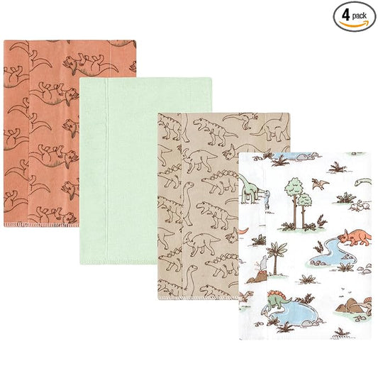 Hudson Baby Unisex Baby Cotton Flannel Burp Cloths, Dinosaur Adventures 4-Pack, One Size