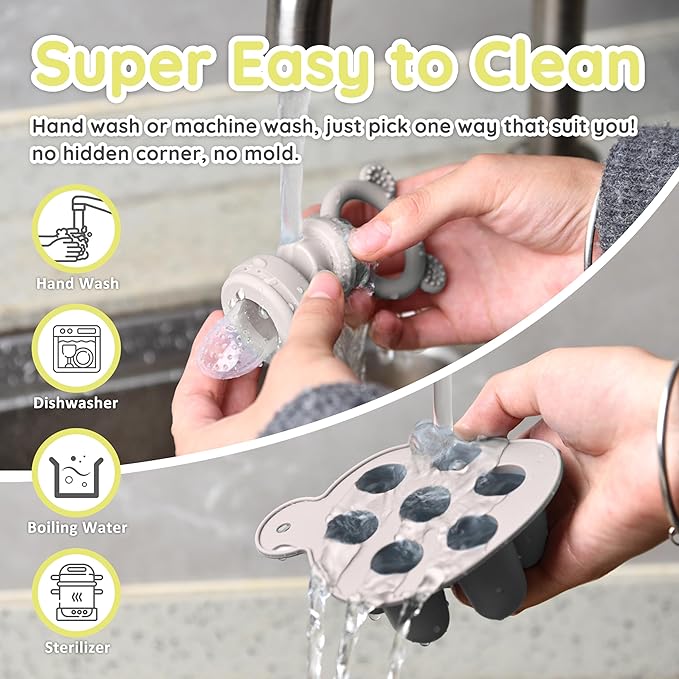 Baby Teething Relief teether, Breast Milk Popsicle Mold for purees .Silicone Baby Fruit Food Feeder for Safe Infant Self Feeding, BPA Freefor 3 Month+, (Light Grey)