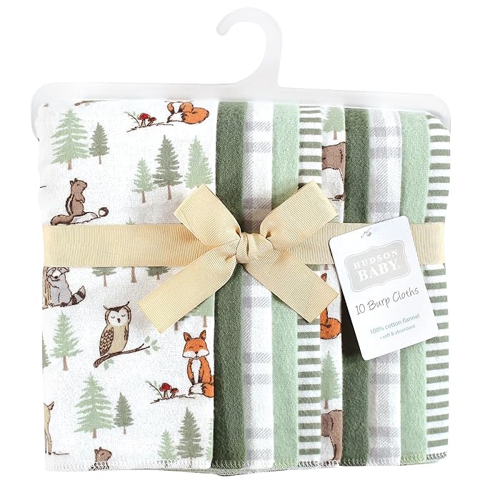 Hudson Baby Unisex Baby Cotton Flannel Burp Cloths, Forest Animals, One Size