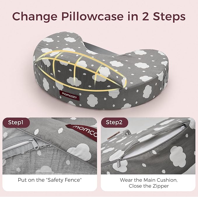 Momcozy Nursing Pillow Cover for Memory Foam Pillow- Pioneering Safety Fence - Plus Size Breastfeeding Pillow for Ergonomic Comfort & Support-Easier and Healthier Nursing, Cotton Cover Only