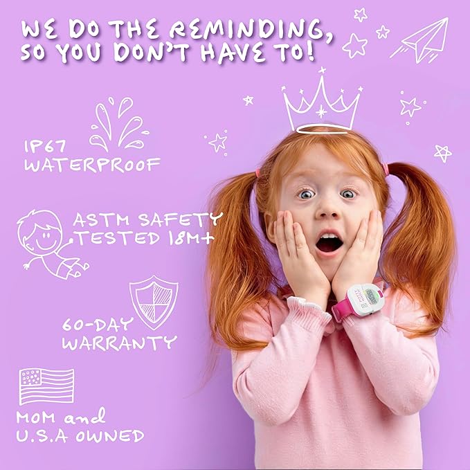 Potty Watch for Kids Potty Training - Potty Training Watch with 3 Fun Flashing Lights and Music - Water-Resistant Watch - Potty Watch Remind Kids Every 30, 60 or 90 Minutes - Pink