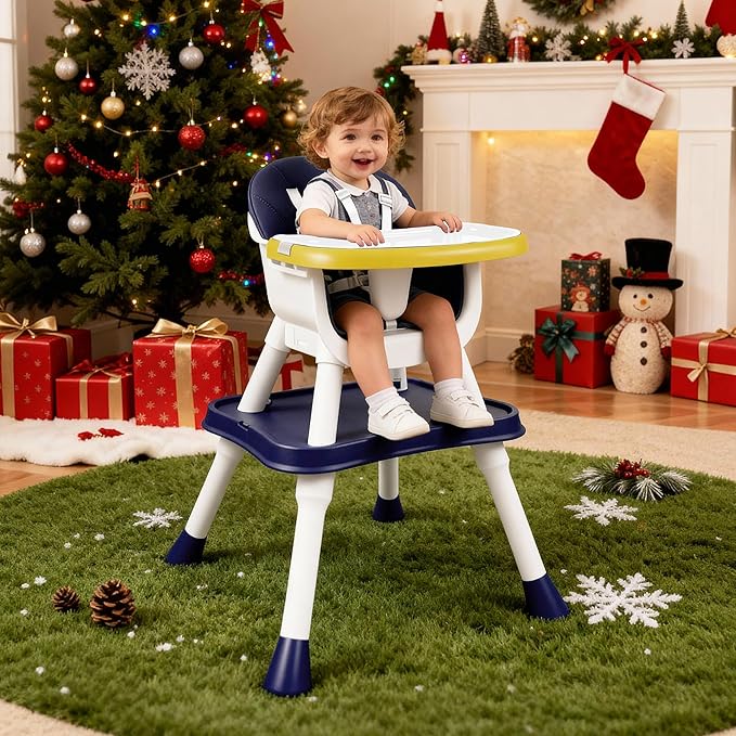 5 in 1 Baby High Chair, Toddler Chair with Removable Tray, Convertible High Chairs for Babies and Toddlers, Kids Learning Table, Building Block Table, Dining Booster Seat with Safety Harness, Blue