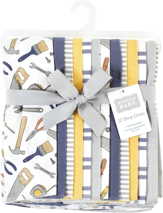 Hudson Baby Unisex Baby Cotton Flannel Burp Cloths Bundle, Construction Work, One Size