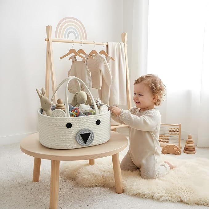 DECOMOMO Teddy Bear Basket, Mother's Day Diaper Caddy Basket, Baby Baskets for Baby Shower (Animal, Large)