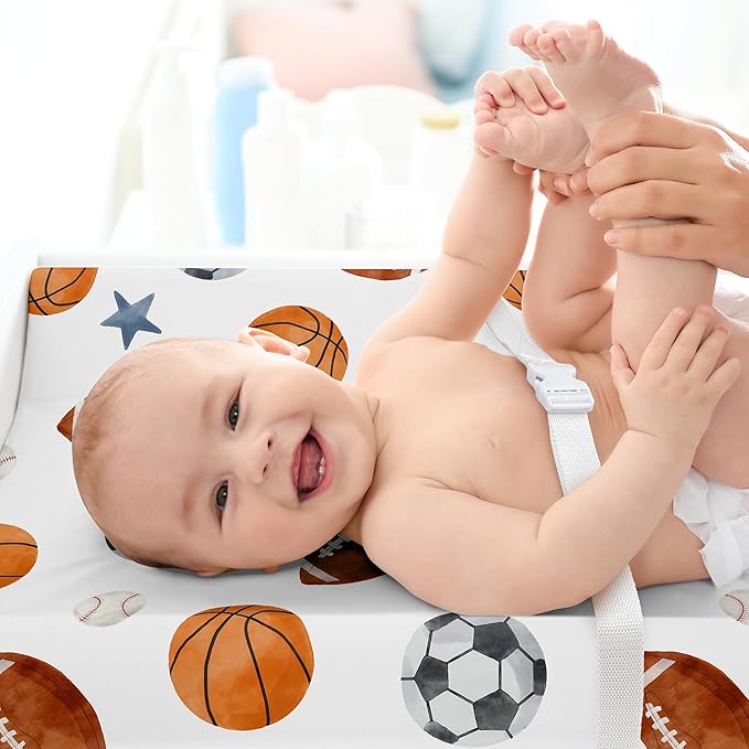 Sweet Jojo Designs Baby Changing Pad Cover Sheet (Sports Theme) for Boys, Infant/Newborn Diaper Change Table Mat Covers (Watercolor, Vintage Sport Themed, Soccer Balls, Football, Baseball, Basketball)