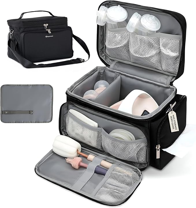 Breast Pump Bag Fit for Spectra S1 and S2, Wearable Breast Pump Bags with Milk Pack, Pumping Bag with Waterproof Mat for Pump Accessories, Bottle Bags for Travel and Family, Black