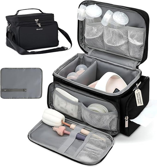 Breast Pump Bag Fit for Spectra S1 and S2, Wearable Breast Pump Bags with Milk Pack, Pumping Bag with Waterproof Mat for Pump Accessories, Bottle Bags for Travel and Family, Black