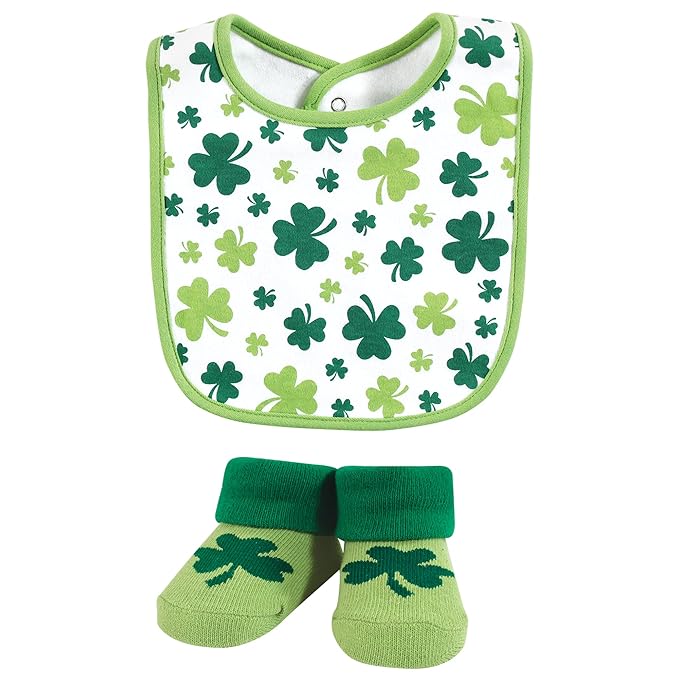 Hudson Baby Unisex Baby Cotton Bib and Sock Set, Lucky Charm, One Size